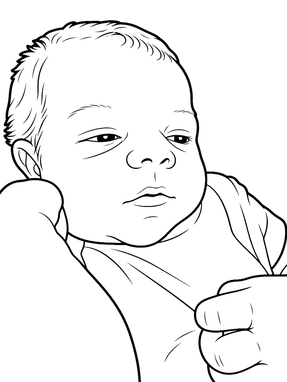 Line drawing portrait of Alexander as a newborn